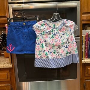 Adorable Nautical Themed Girls Blue Skort & Print Top.  Sz. 6.